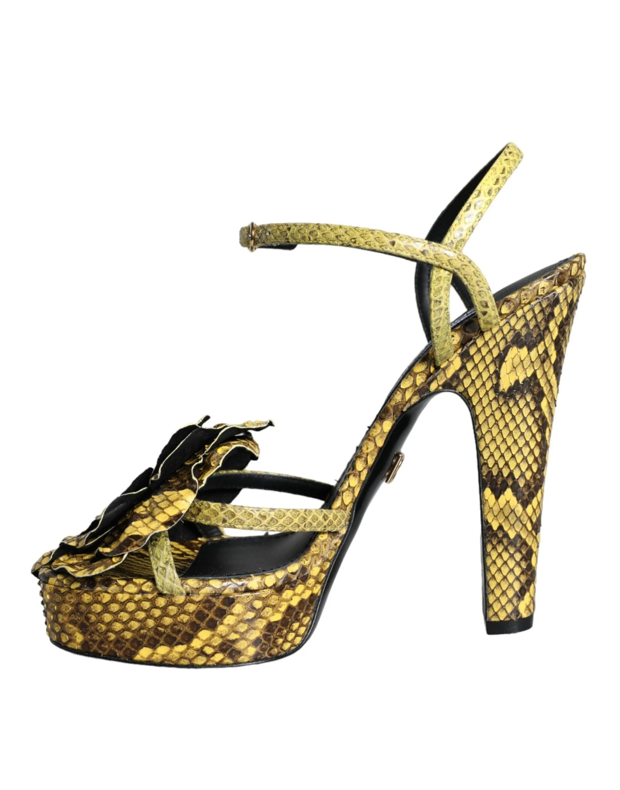 Dolce & Gabbana Yellow Exotic Leather Ankle Strap Heels SandalerSko