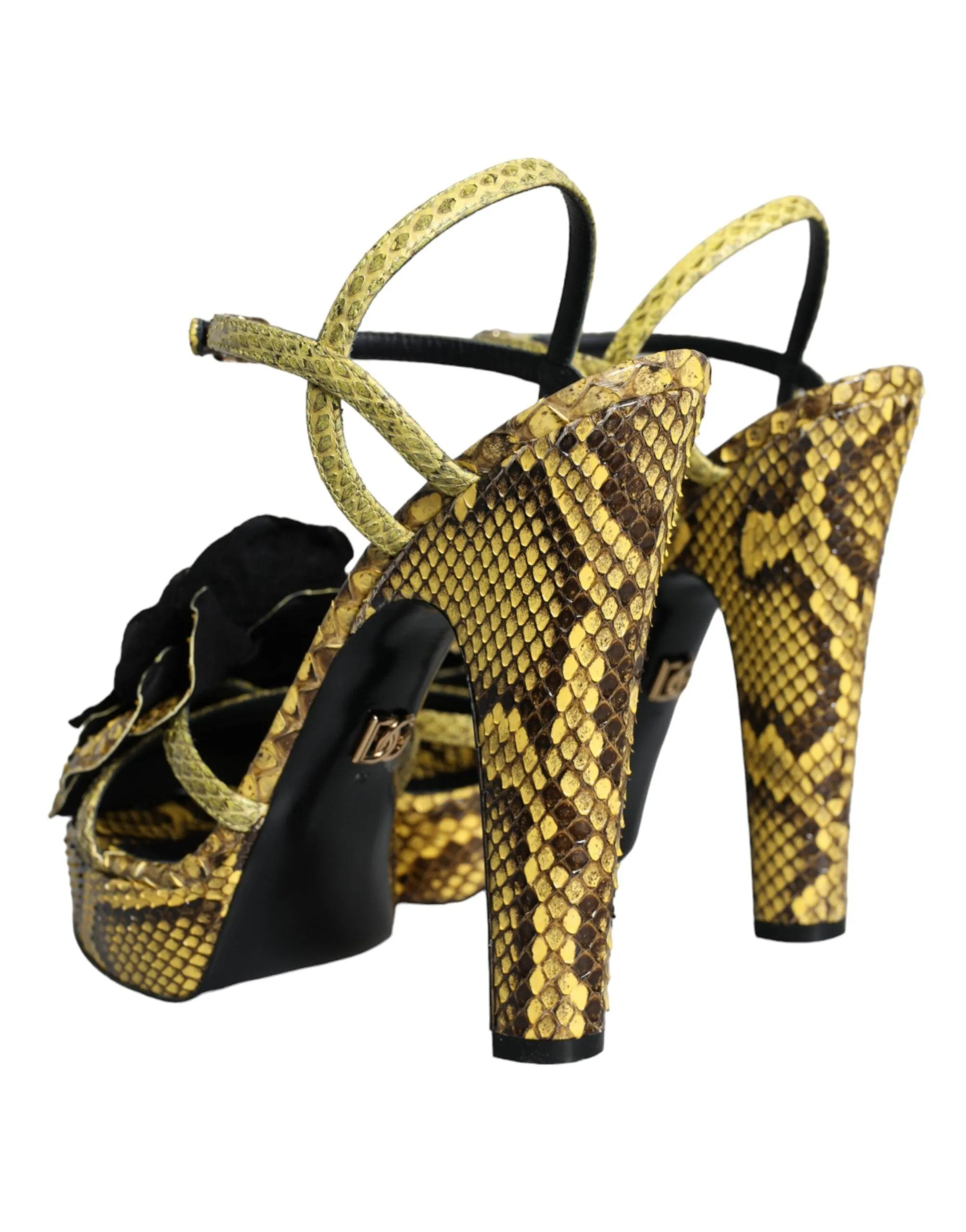 Dolce & Gabbana Yellow Exotic Leather Ankle Strap Heels SandalerSko