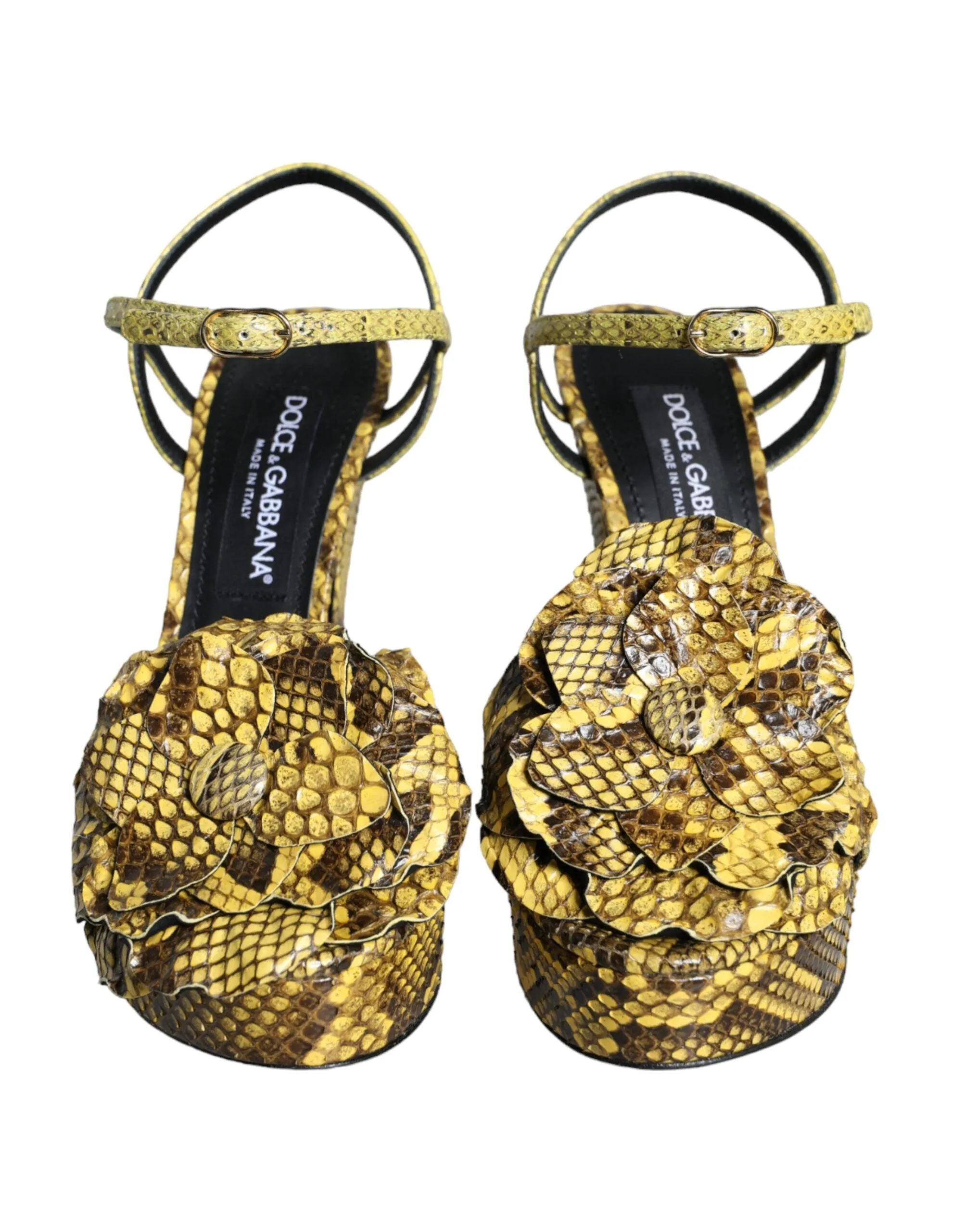 Dolce & Gabbana Yellow Exotic Leather Ankle Strap Heels SandalerSko