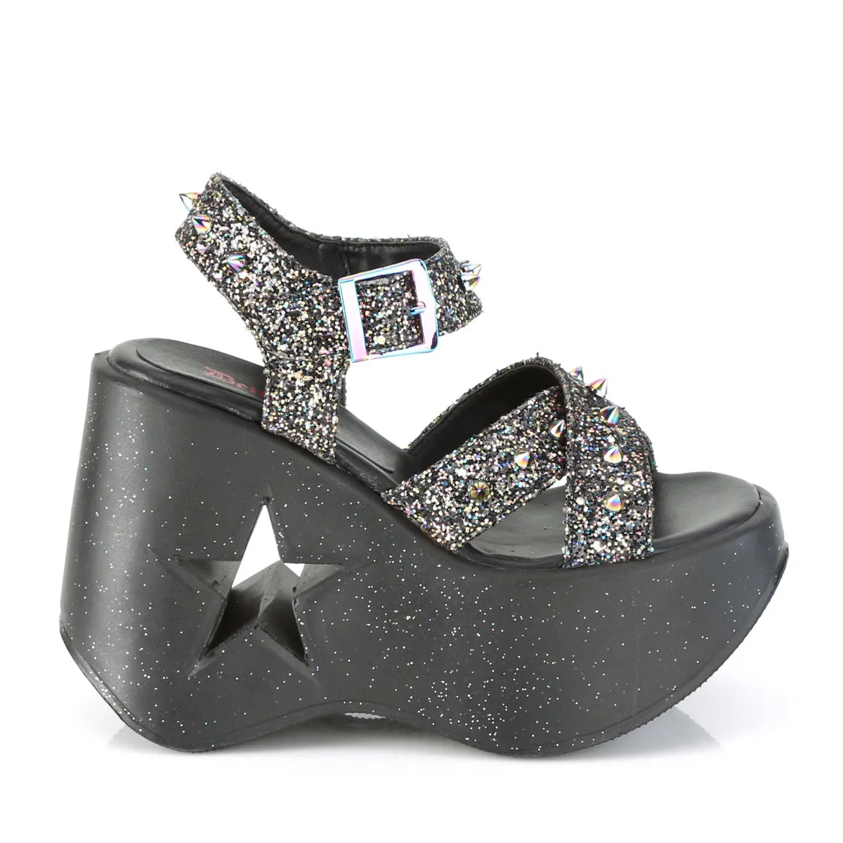 DYNAMITE-02 DemoniaCult Black Glitter Sexy Women's Sandals (Alternative Footwear)