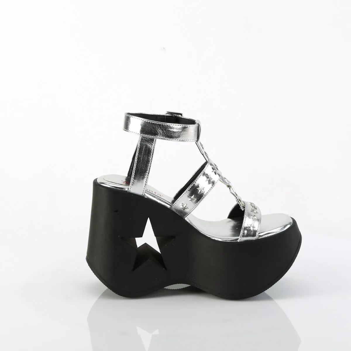 DYNAMITE-12 DemoniaCult Silver Metallic Vegan Leather Sexy Women's Sandals (Alternative Footwear)