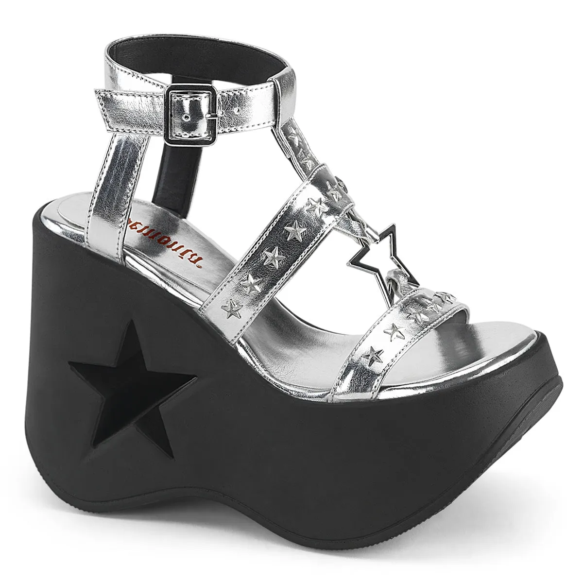 DYNAMITE-12 DemoniaCult Silver Metallic Vegan Leather Sexy Women's Sandals (Alternative Footwear)
