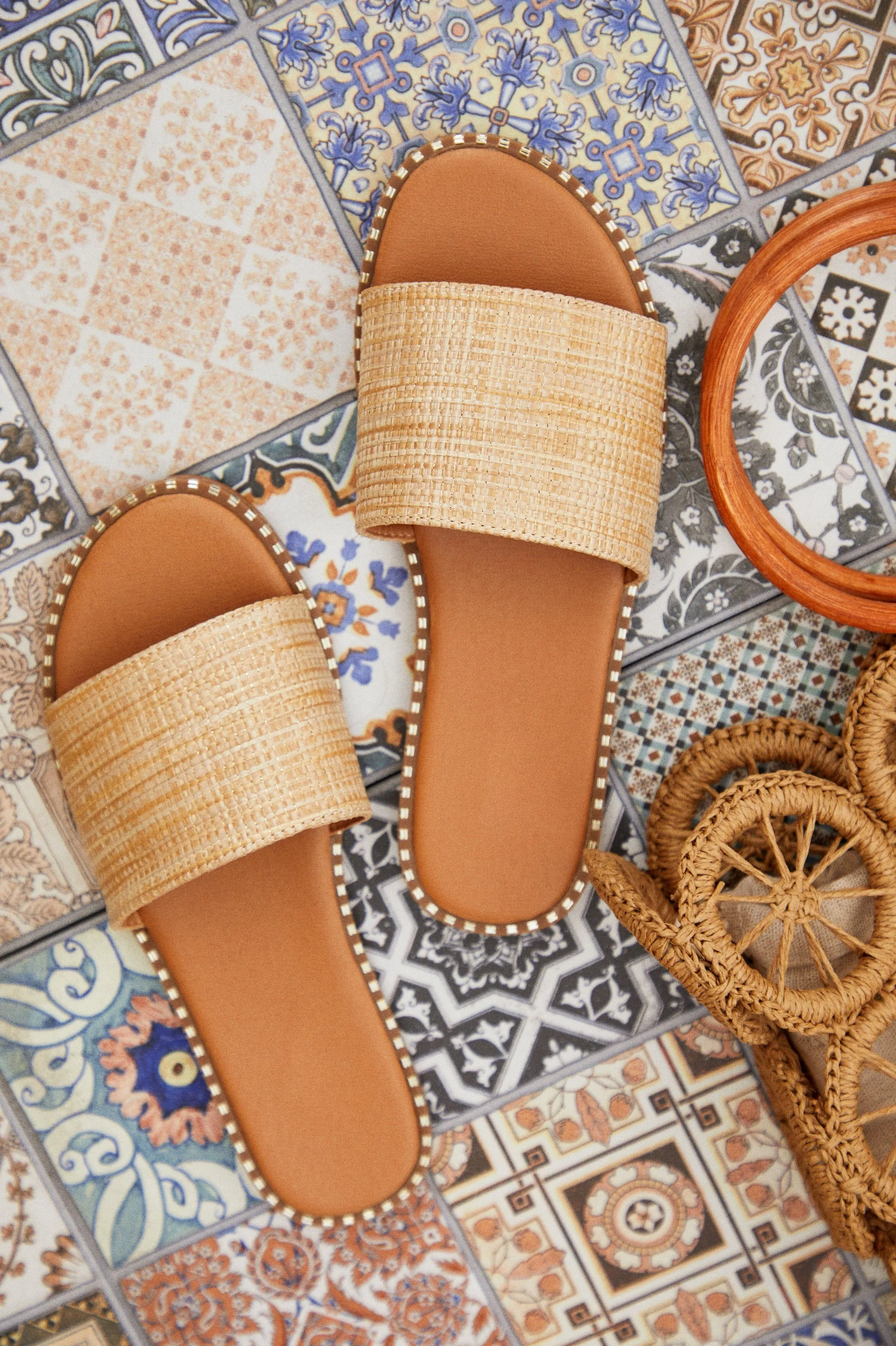 Exotic Summer Slip On Sandals - Natural