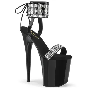 FLAMINGO-870 Black Patent Platform High Heel Stripper Sandal