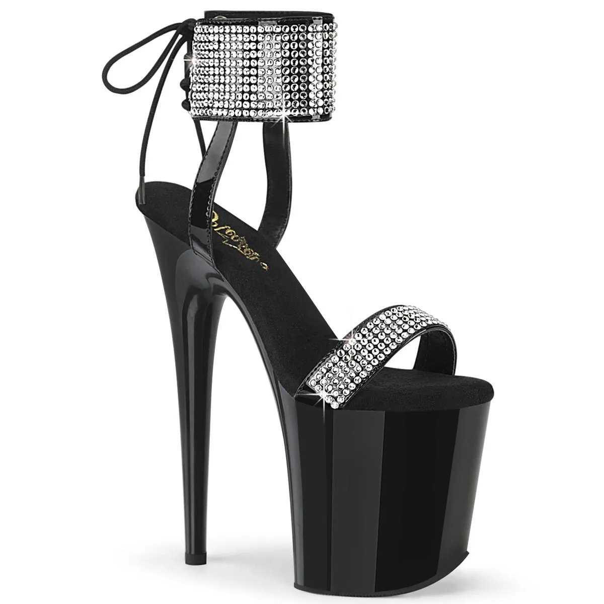 FLAMINGO-870 Black Patent Platform High Heel Stripper Sandal