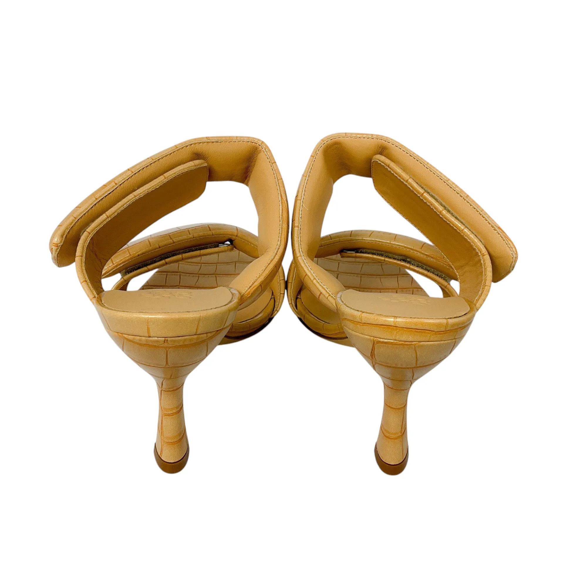 Gia Borghini Nude Embossed Double Velcro Strap Leather Sandals
