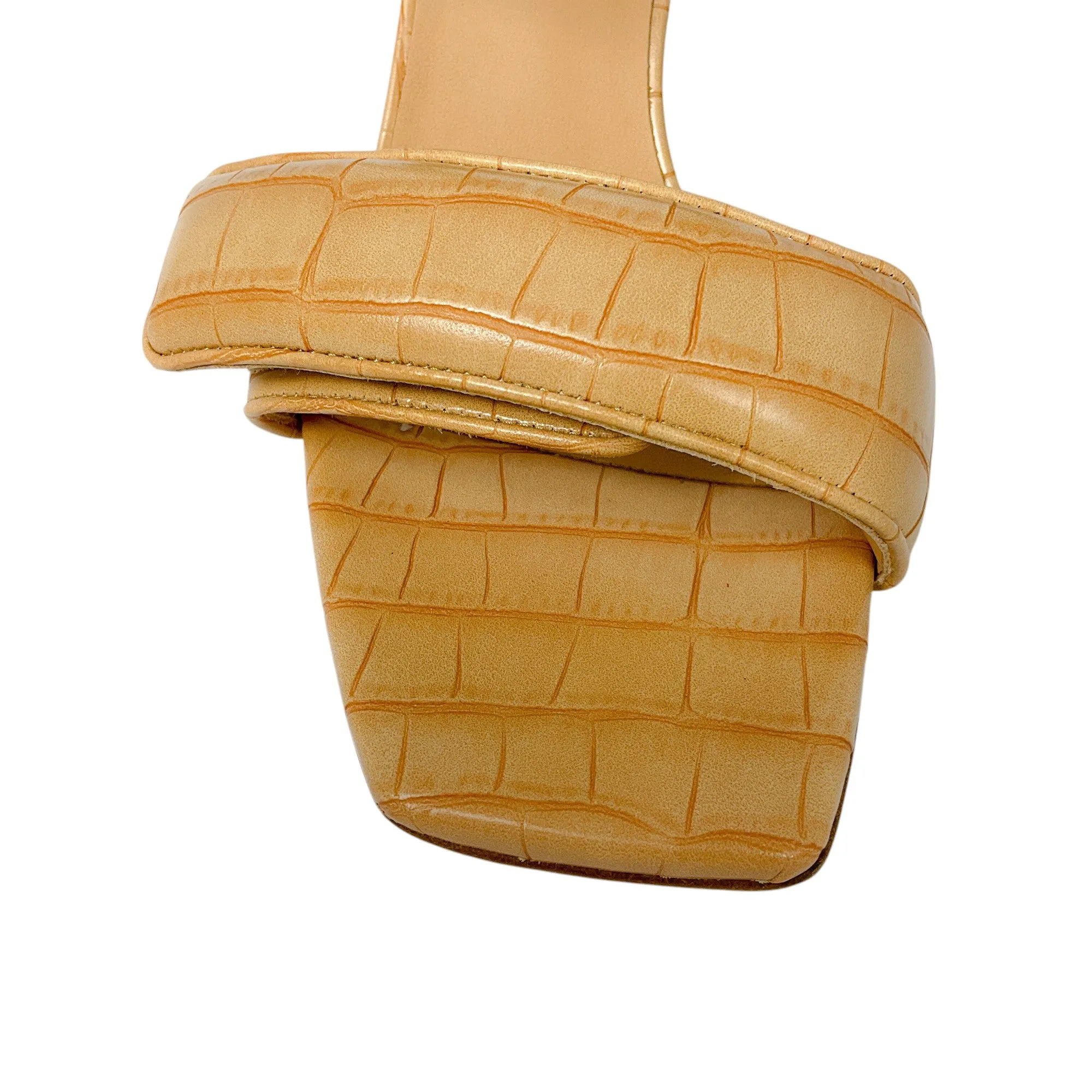Gia Borghini Nude Embossed Double Velcro Strap Leather Sandals
