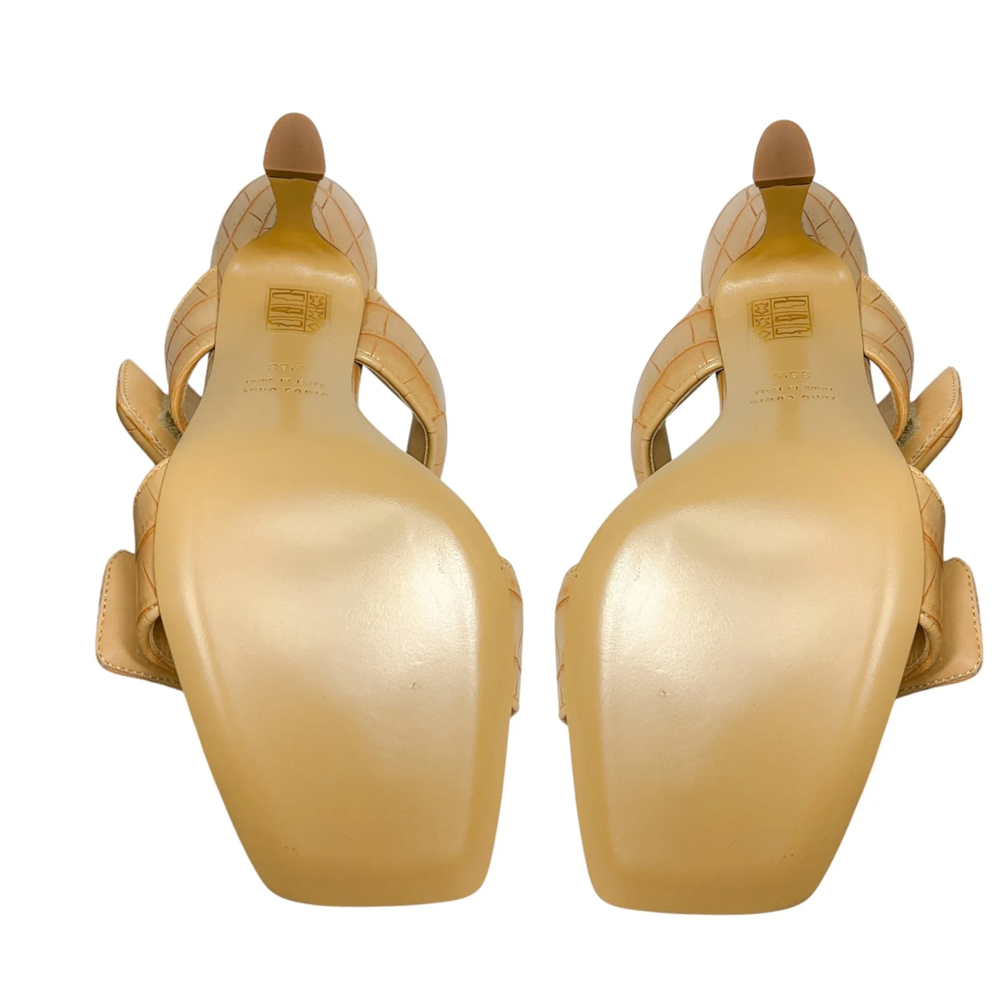 Gia Borghini Nude Embossed Double Velcro Strap Leather Sandals