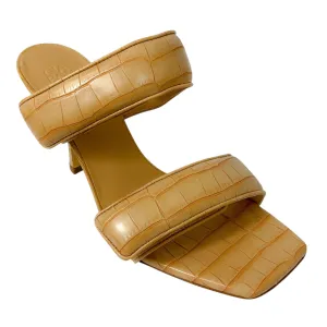 Gia Borghini Nude Embossed Double Velcro Strap Leather Sandals