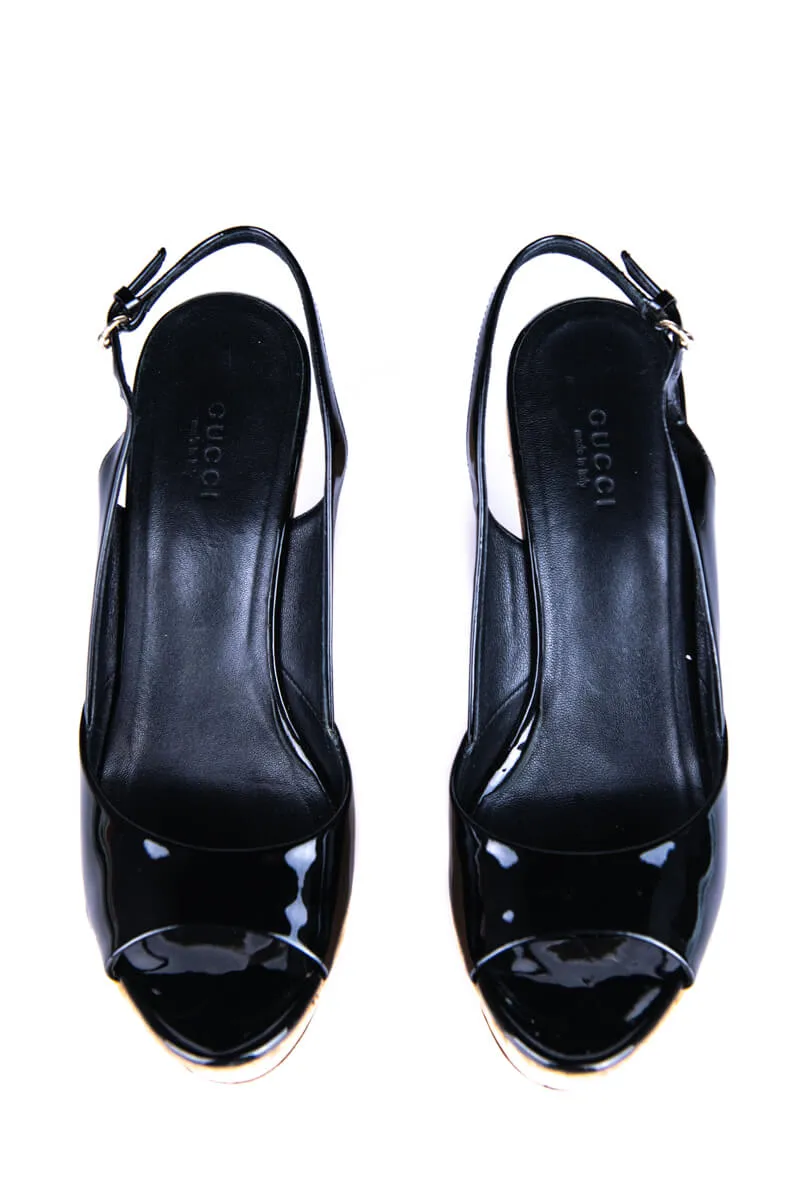 Gucci Black Patent Leather Cork Slingback Pumps Size 8 | EU 38