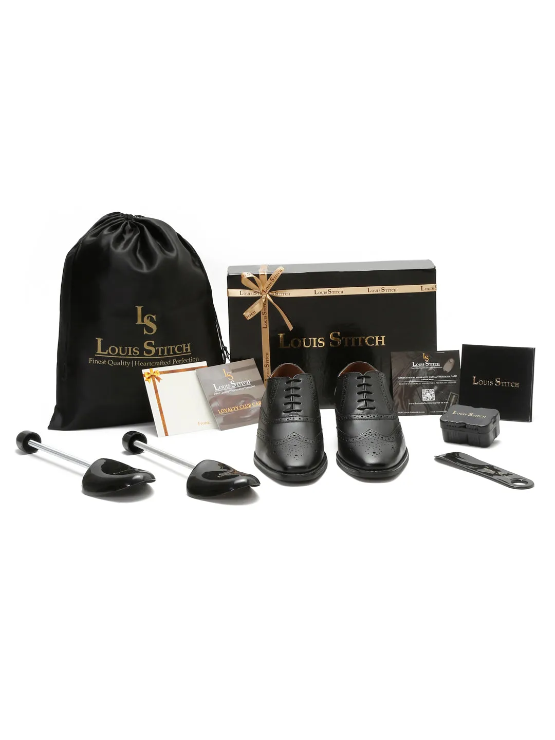 Jet Black Italian Leather Wingtip Brogue Shoes