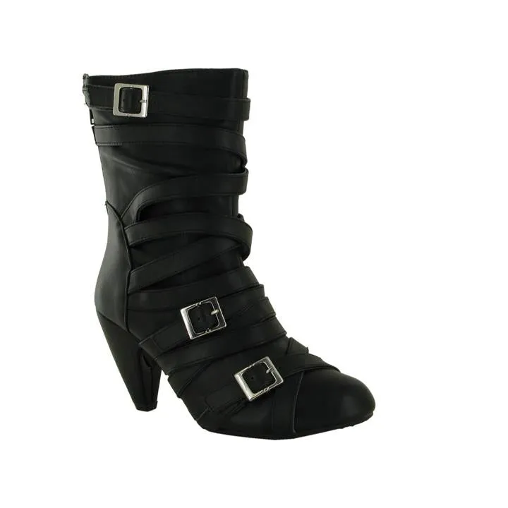 Ladies Back Zip Tri Buckle Boot Black