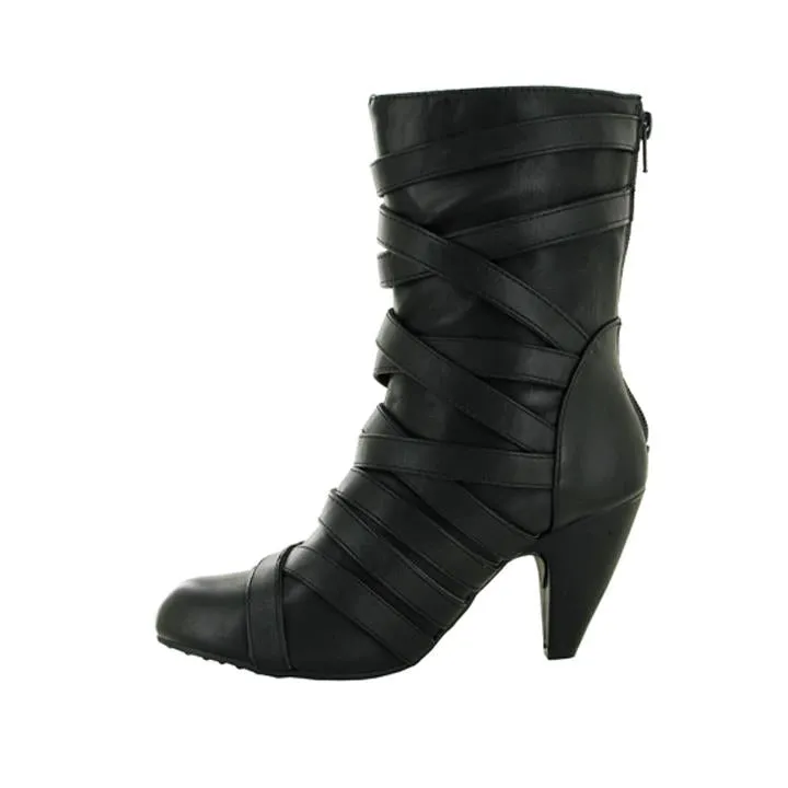 Ladies Back Zip Tri Buckle Boot Black
