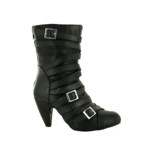 Ladies Back Zip Tri Buckle Boot Black