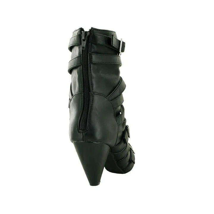 Ladies Back Zip Tri Buckle Boot Black