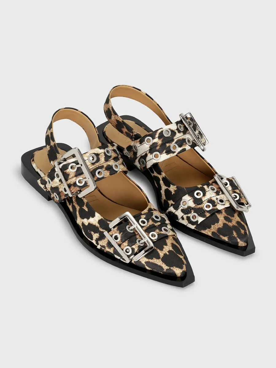Leopard Satin Feminine Buckle Ballerinas