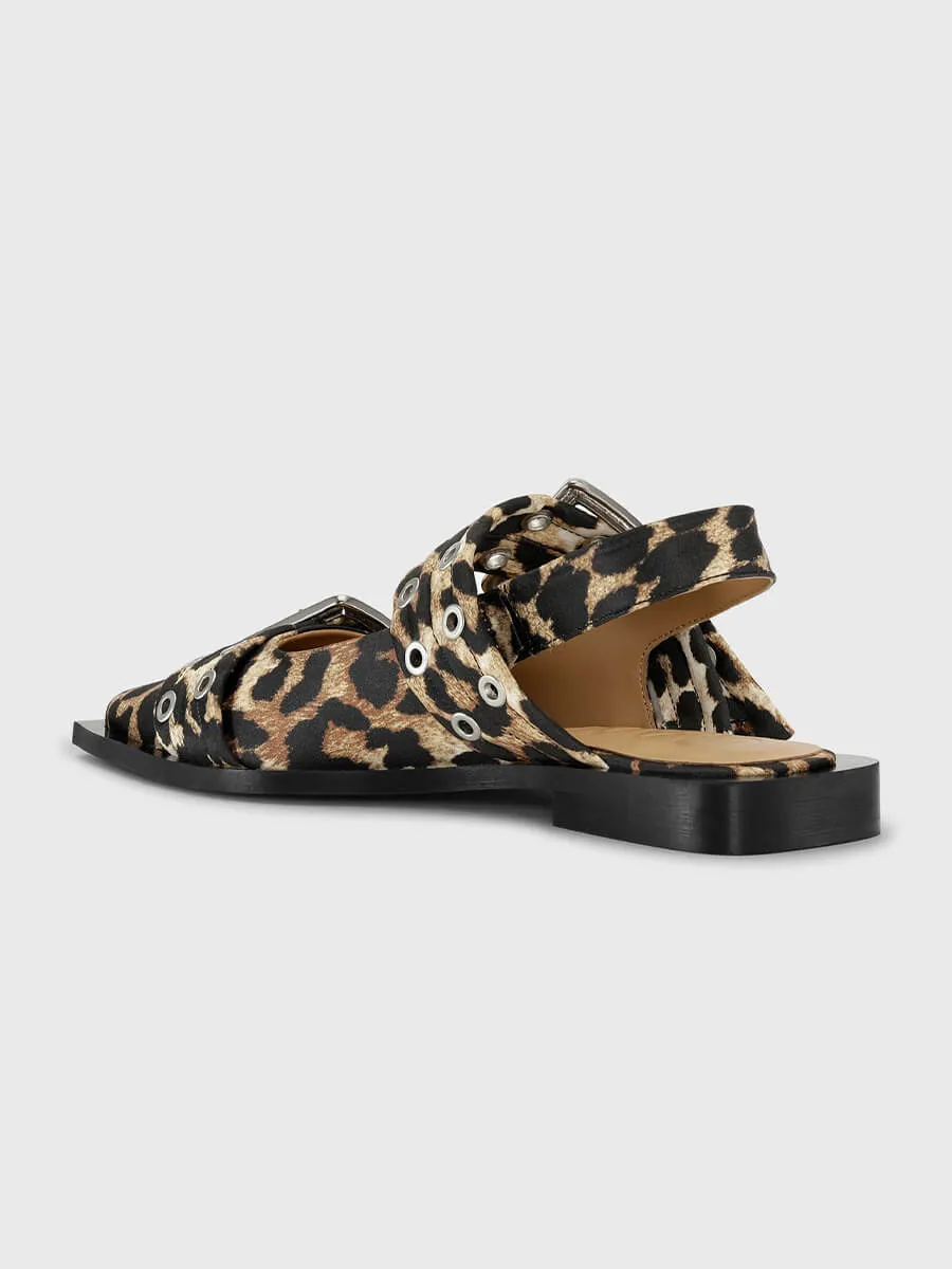 Leopard Satin Feminine Buckle Ballerinas