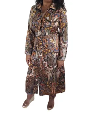 Long Sleeve Maxi Shirt Dress in Paisley | Paisley