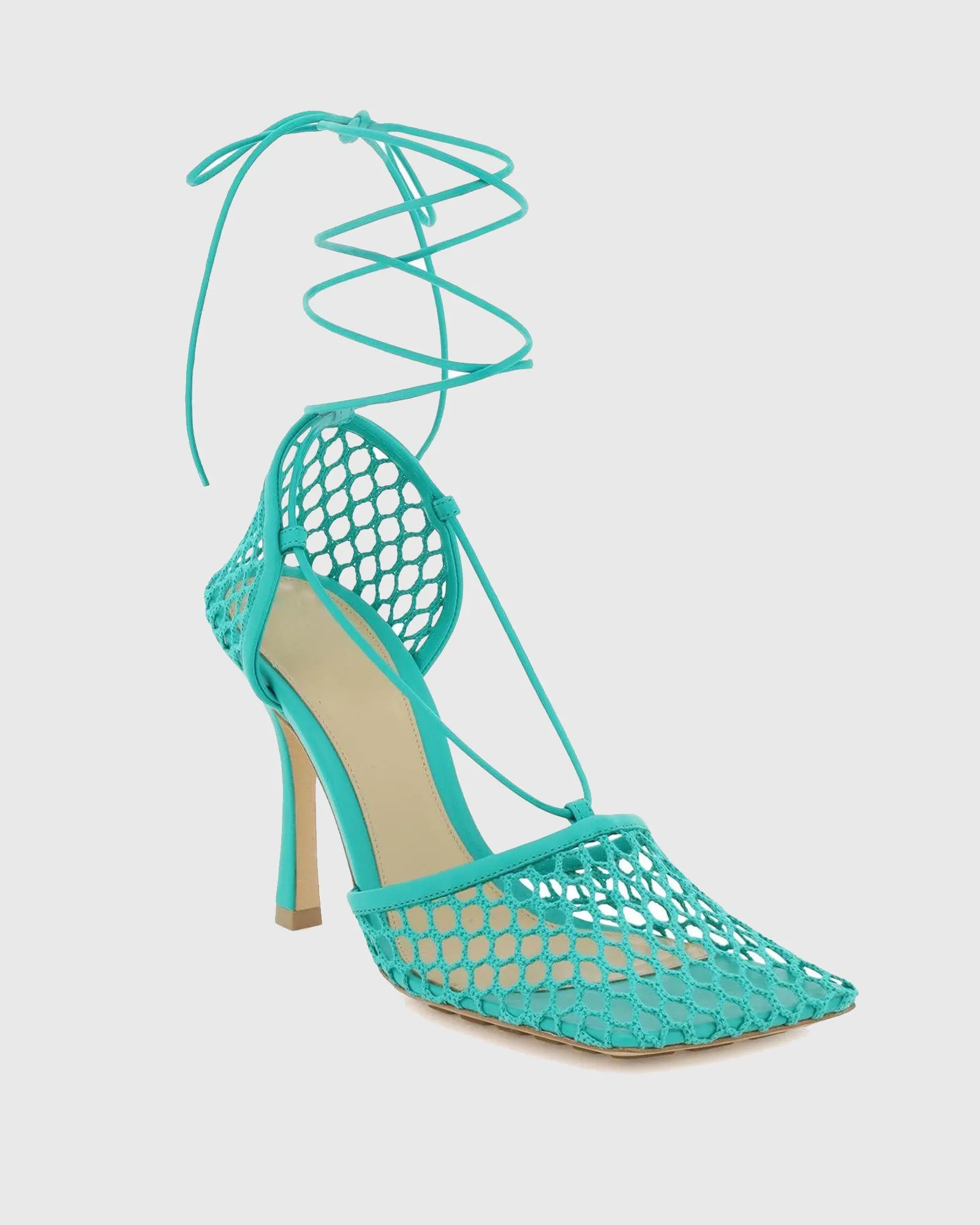 Luca Fishnet Lace up Pumps In Green
