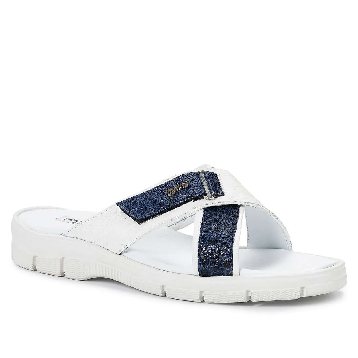 Mauri 5063 Designer Men's Shoes Exotic Skin Ostrich & Frog White Sandals (MA4921)