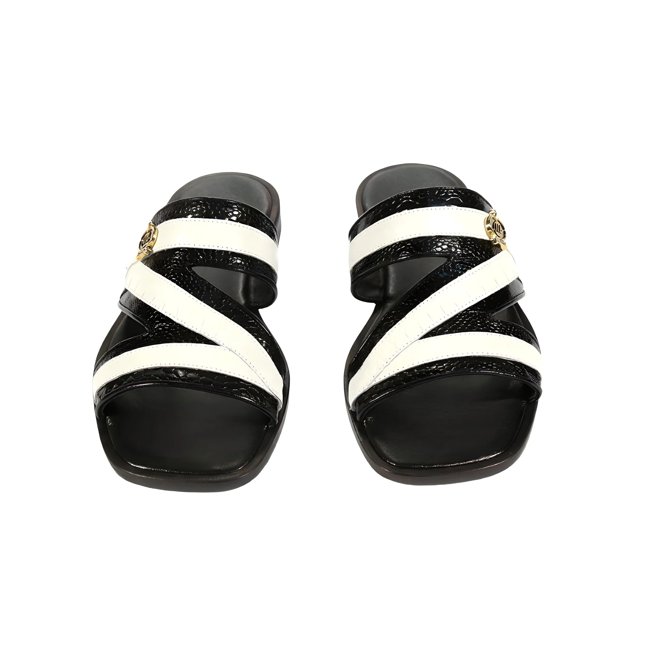 Mauri 5068 Sarasota Men's Shoes Black & White Exotic Ostrich Sandals (MAS5116-B)