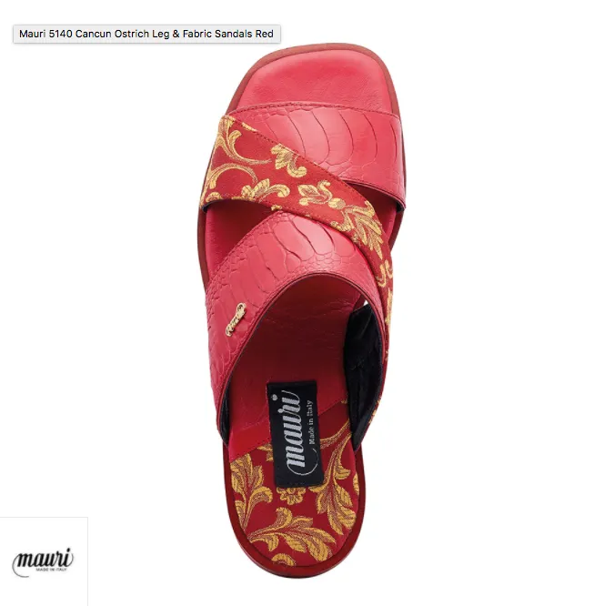 Mauri 5140 Red/Gold Cancus Ostrich Leg   Fabric Sandal