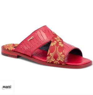 Mauri 5140 Red/Gold Cancus Ostrich Leg   Fabric Sandal