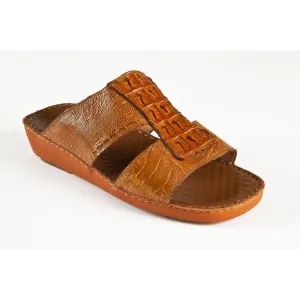 Mauri Men's Designer Shoes Cognac Exotic Alligator Hornback / Ostrich Leg Sandals 5069 (MAO1051)