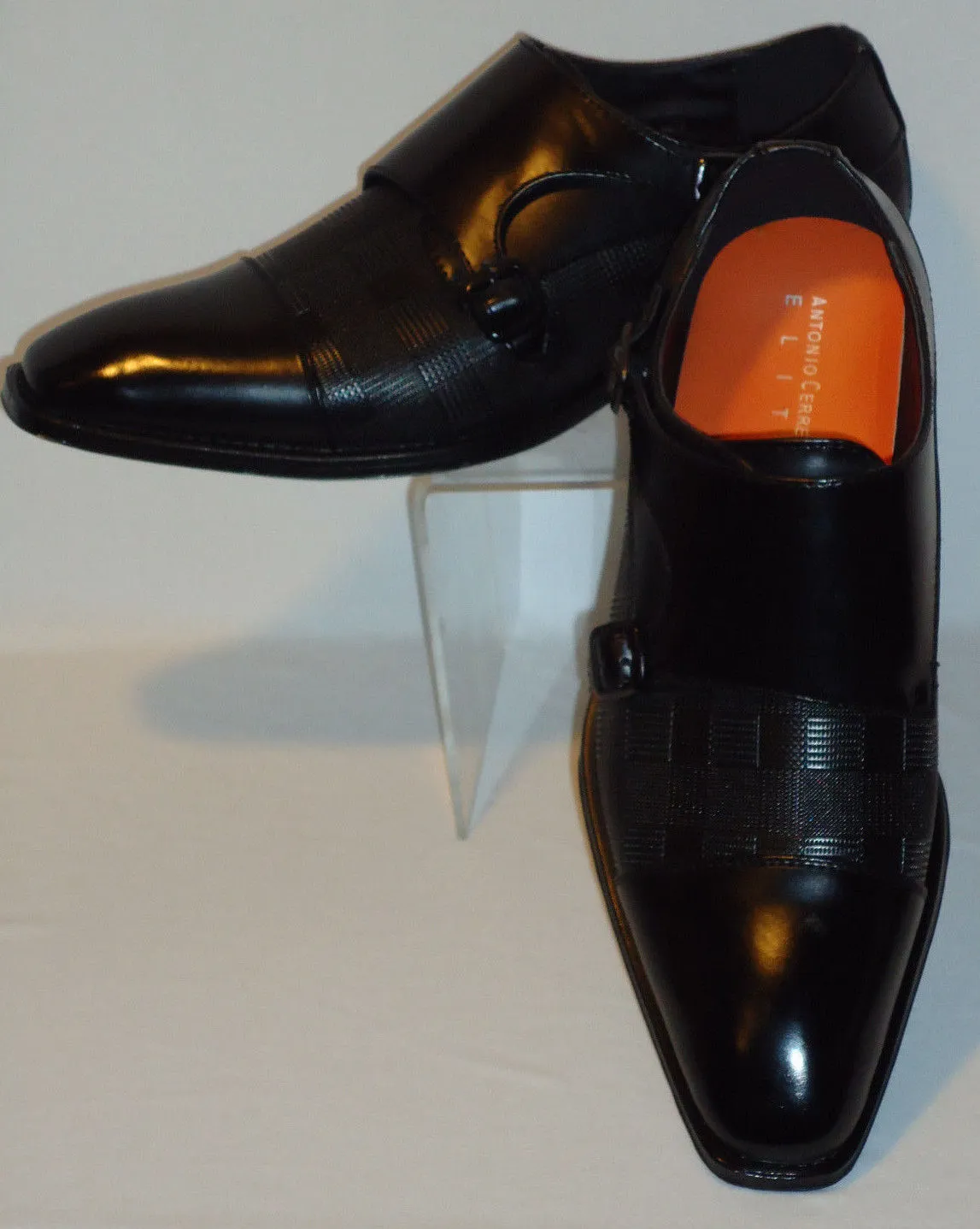 Mens Black Dress Shoes Loafers Elegant Double Buckle Antonio Cerrelli 6670