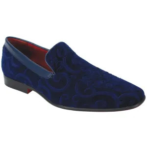 Mens Navy Blue Raised Baroque Velvet Dress Slip On Shoes After Midnight 6910 S