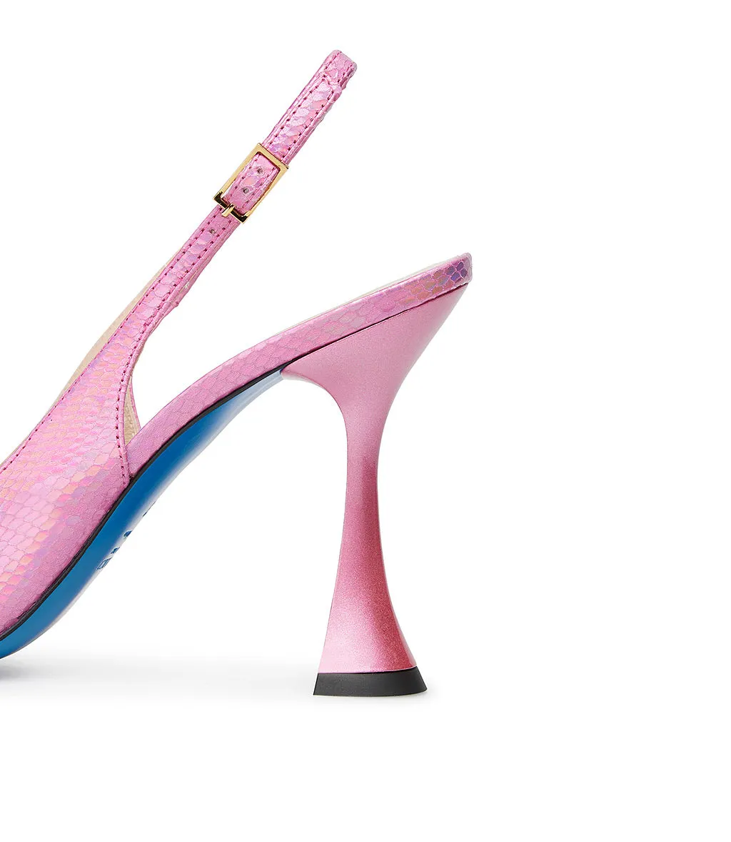 Pink printed leather slingback pumps