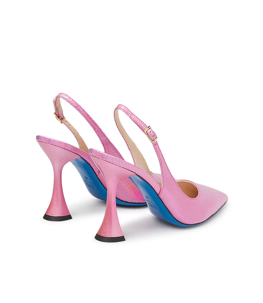 Pink printed leather slingback pumps