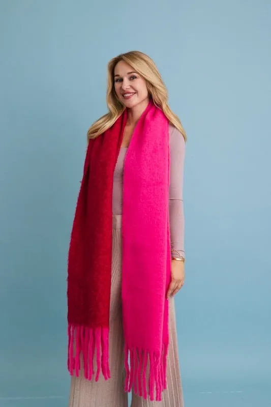 Pink Two Tone Tassel Scarf