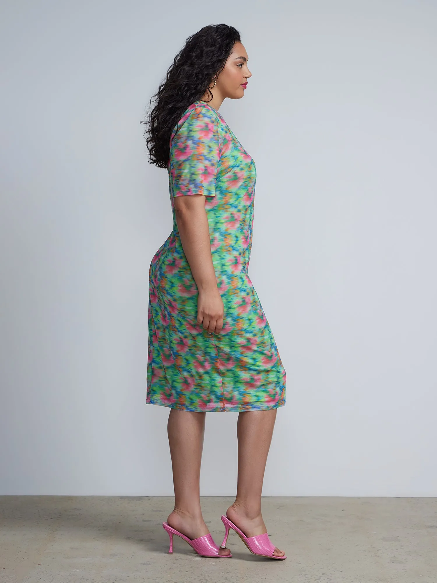 Plus Mesh Print Sheath Dress