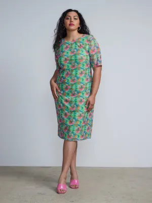 Plus Mesh Print Sheath Dress
