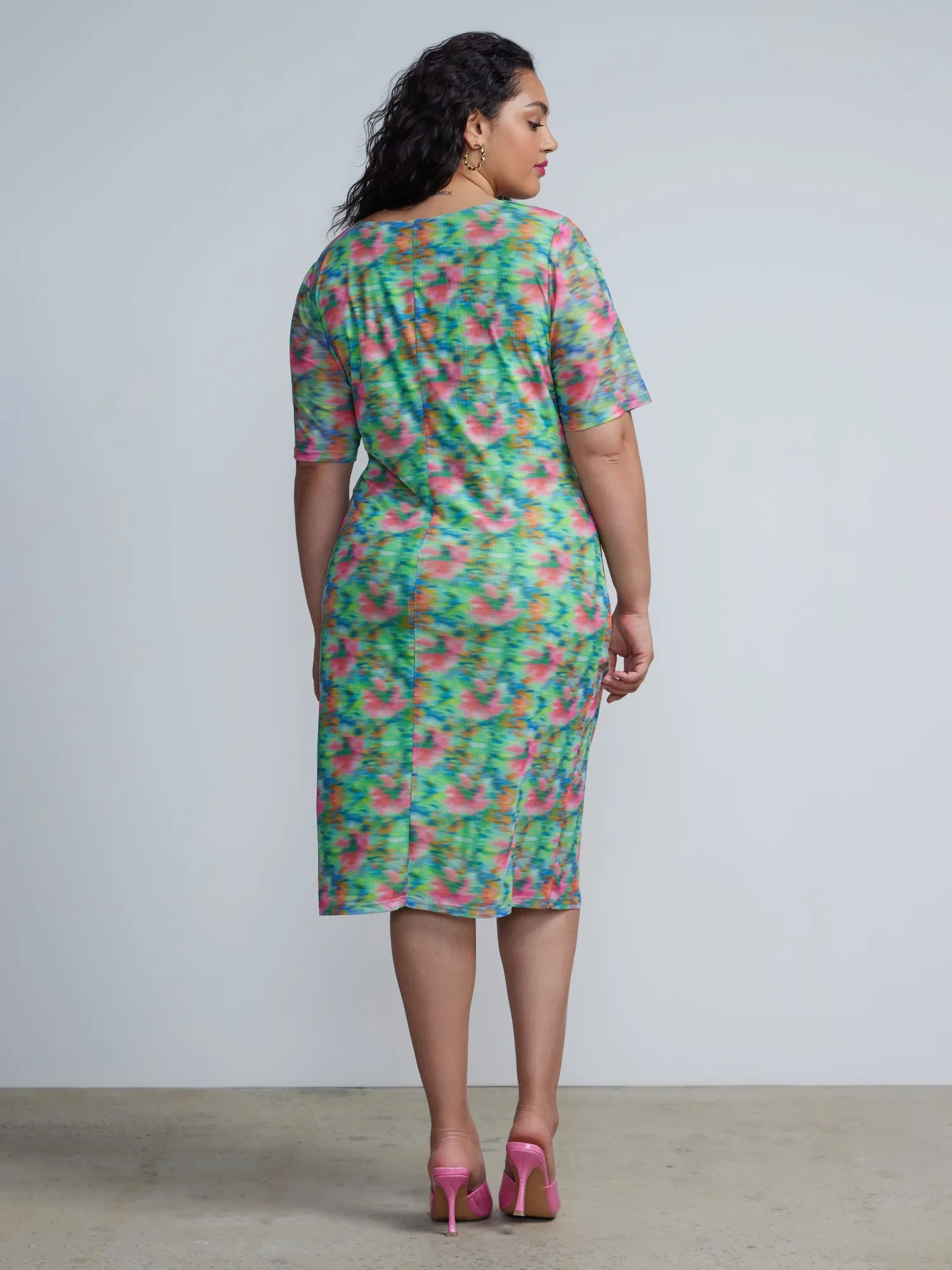 Plus Mesh Print Sheath Dress