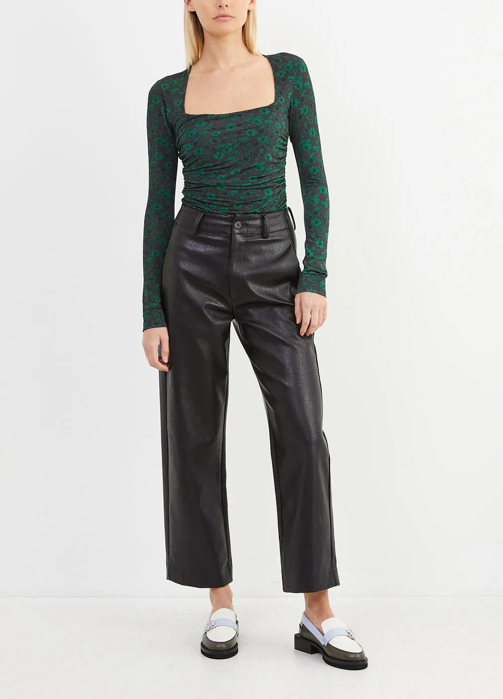 Printed Ruched Long Sleeve Bodysuit
