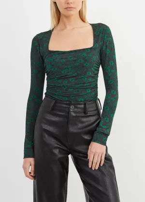 Printed Ruched Long Sleeve Bodysuit