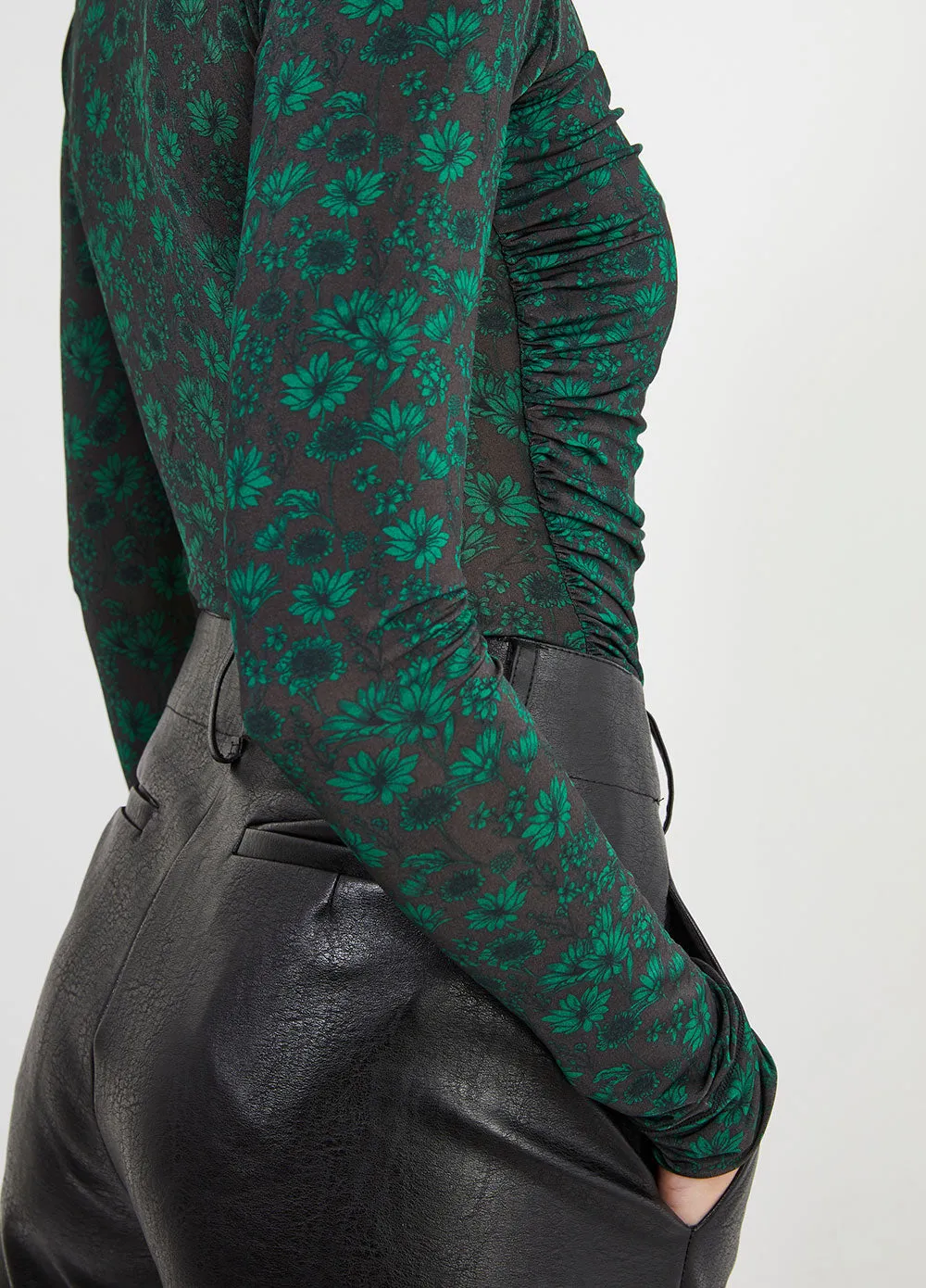Printed Ruched Long Sleeve Bodysuit