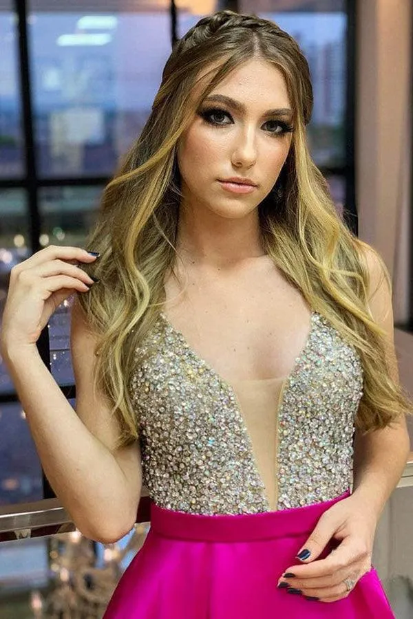 Satin Spaghetti Straps A-line Prom Dresses With Beadings TP1053