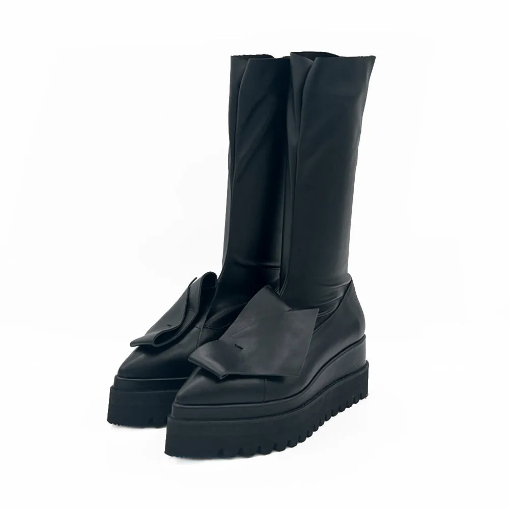 SHR Stretch Honest Bow black leather boots
