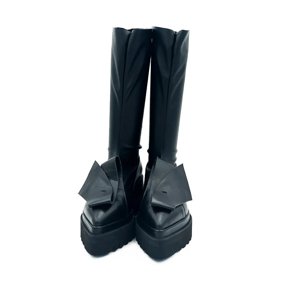 SHR Stretch Honest Bow black leather boots