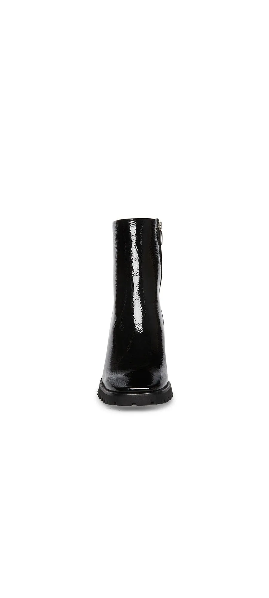 Steve Madden Pamela Black Leather Patent Fashion Block High Heel Ankle Booties