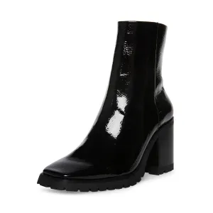 Steve Madden Pamela Black Leather Patent Fashion Block High Heel Ankle Booties
