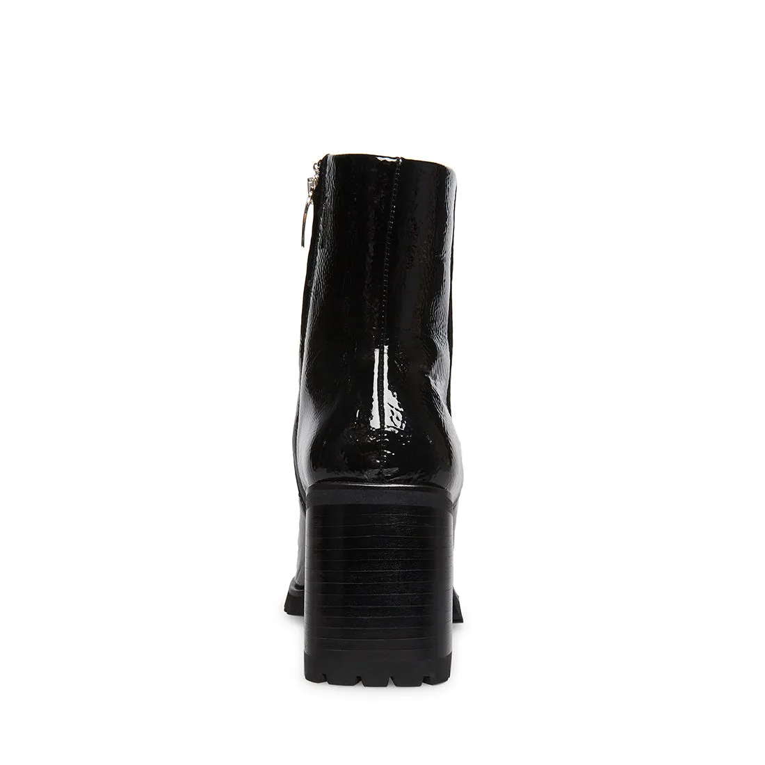 Steve Madden Pamela Black Leather Patent Fashion Block High Heel Ankle Booties