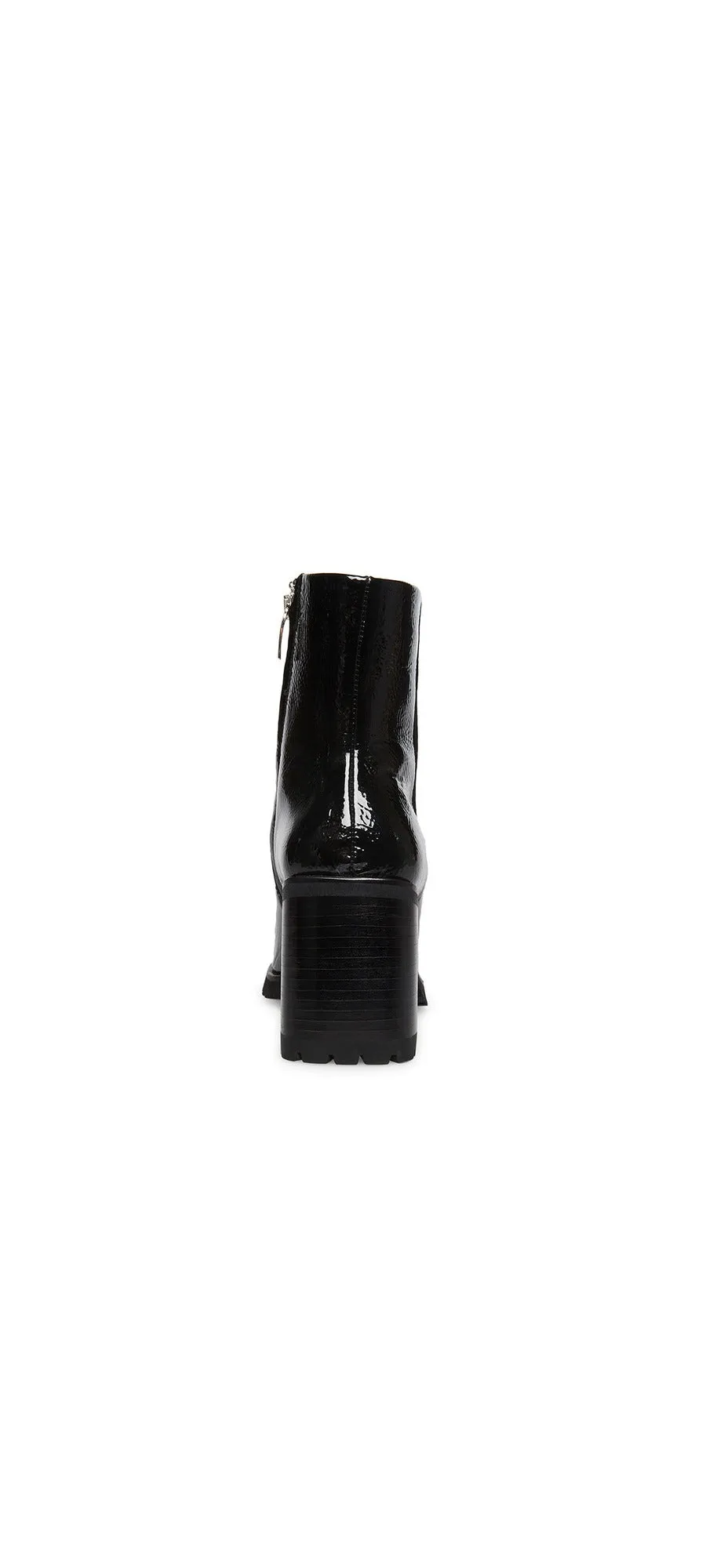 Steve Madden Pamela Black Leather Patent Fashion Block High Heel Ankle Booties