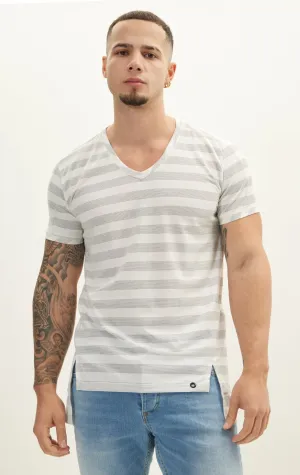 Striped V-Neck T-Shirt - Cream