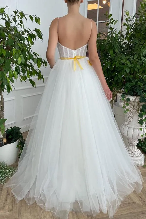 Sweetheart Split Tulle Prom Dress Evening Dress With Lace Applique TP1052