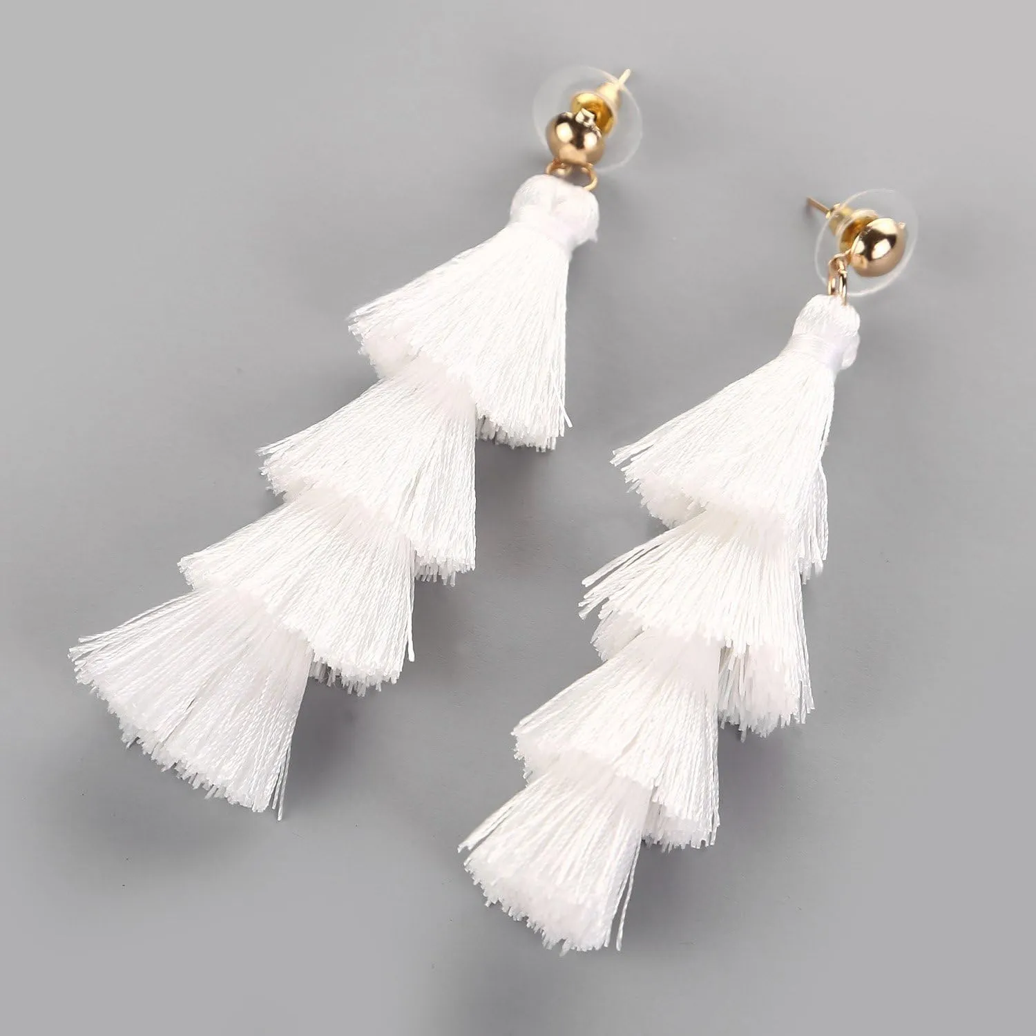 Tassel Earrings Handmade Tiered Thread Tassel Dangle Earrings, Multi Colors