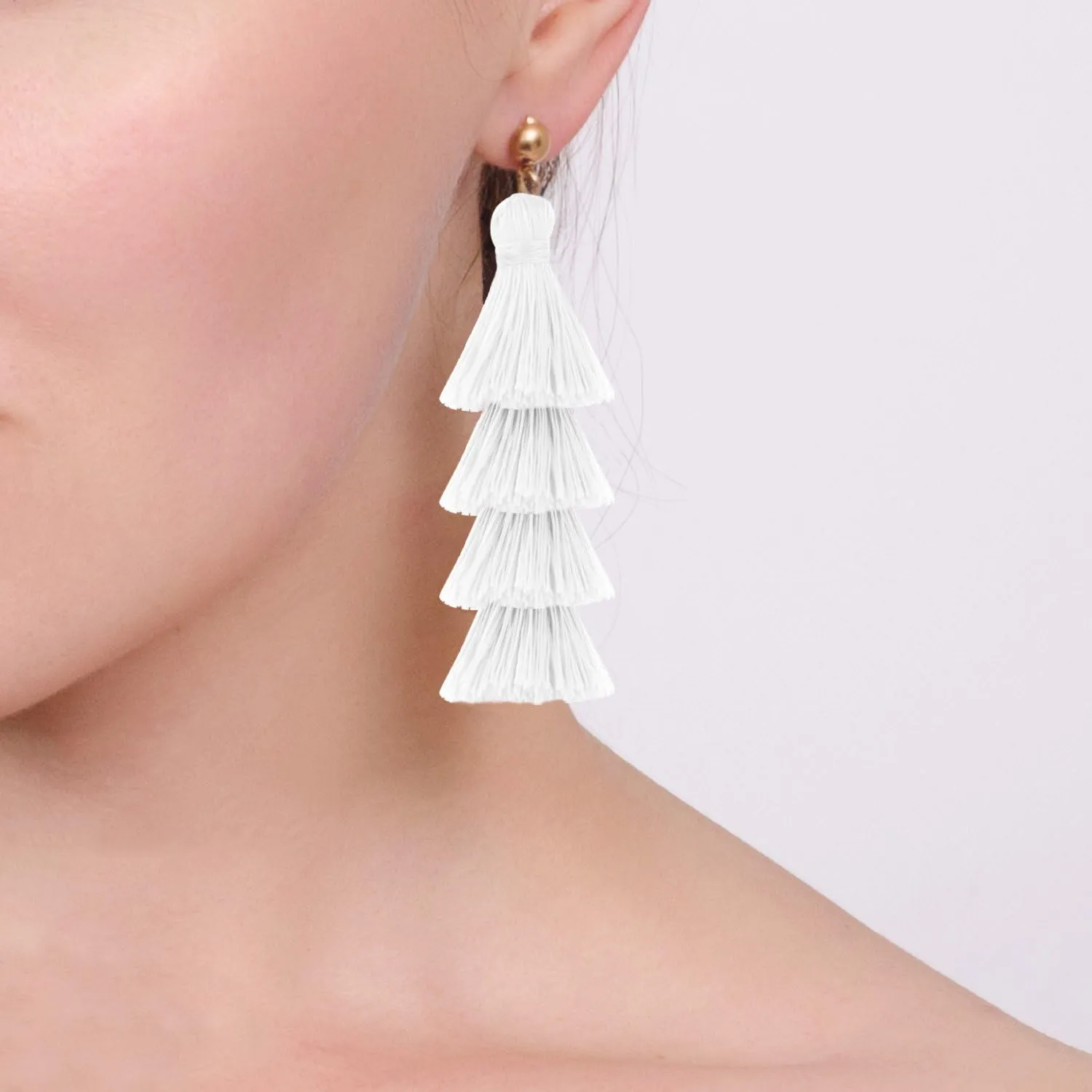 Tassel Earrings Handmade Tiered Thread Tassel Dangle Earrings, Multi Colors